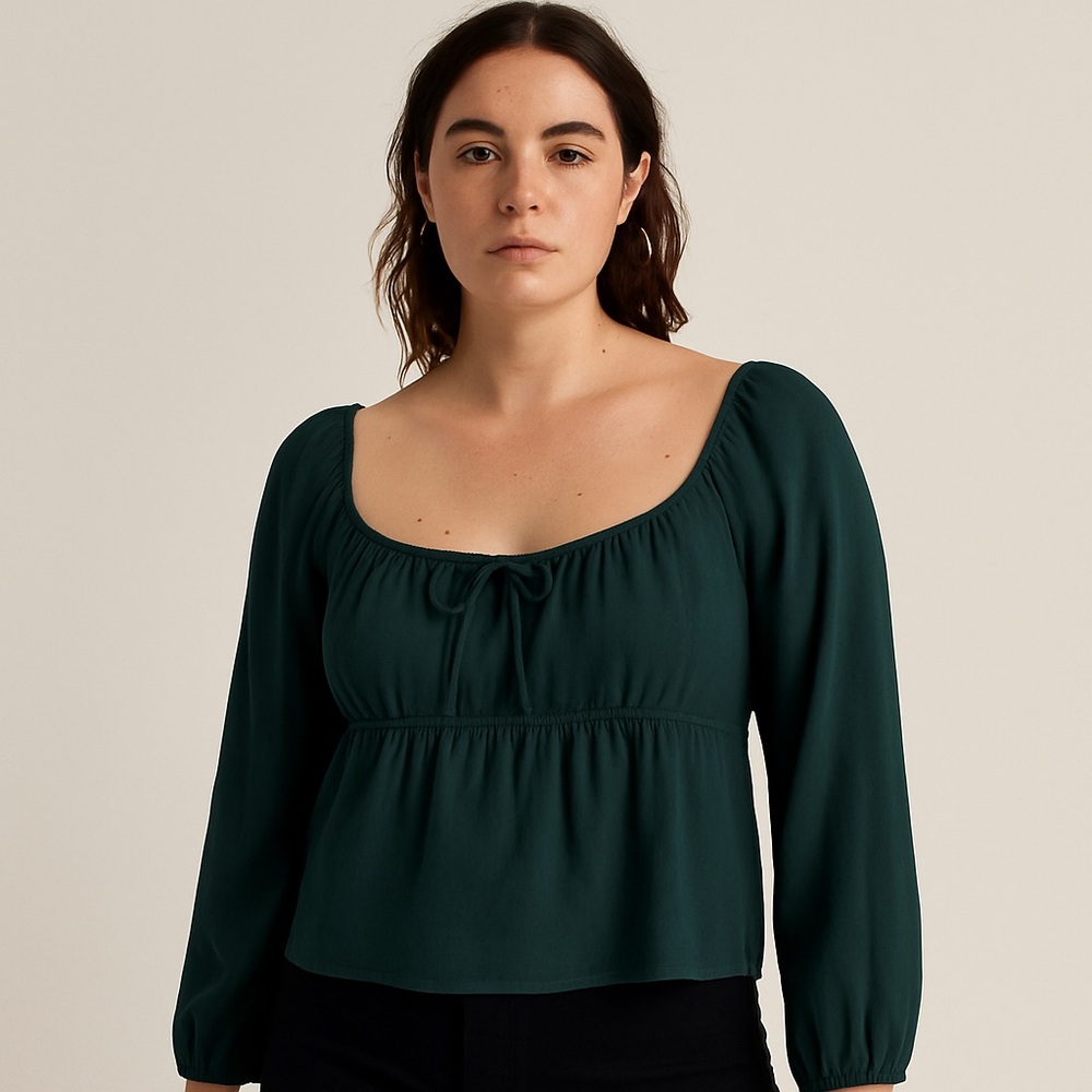 Aritzia Dark Green Ruched Crop Top Blouse